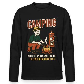 Camping, Wo Man Ein Kleines Vermögen Ausgibt - Männer Premium Bio Langarmshirt - Schwarz - Vorne - Nico (187cm)