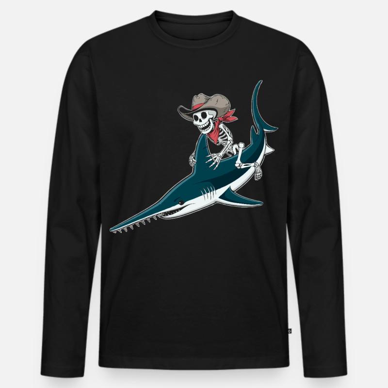 Knochencowboy auf Sägefisch-Abenteuer Sägerochen  - Männer Premium Bio Langarmshirt - Schwarz