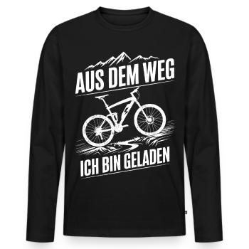 E-Mountainbike Fahrspaß Spruch - Aus dem Weg - Männer Premium Bio Langarmshirt - Schwarz - Vorne - Nico (187cm)