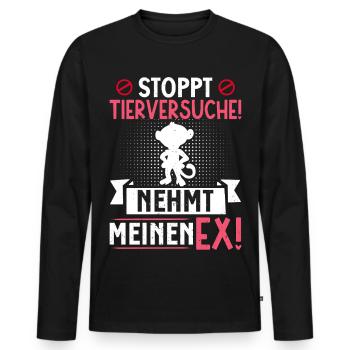 Animal welfare STOP ANIMAL TESTING TAKE MY EX - Men's Premium Organic Long Sleeve Shirt - black - Front - Nico (187cm)