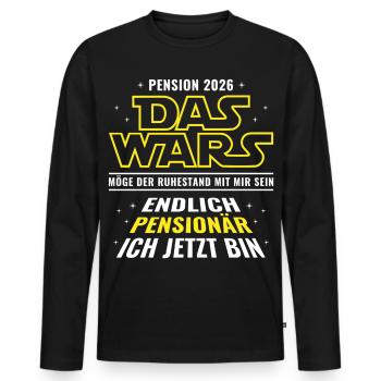 Pension 2026 Das wars - Endlich Pensionär ich bin - Männer Premium Bio Langarmshirt - Schwarz - Vorne - Nico (187cm)