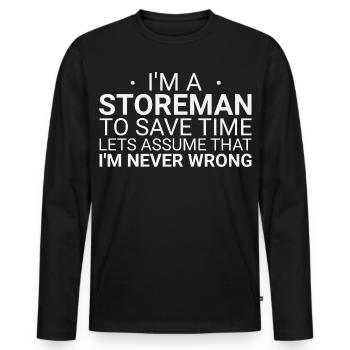 Storeman ne se trompe jamais - T-shirt manches longues Premium bio Homme - noir - Devant - Nico (187cm)