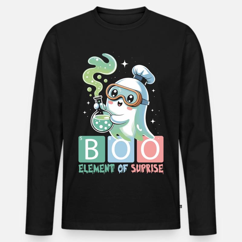 Geist Niedliche Halloween Herbst - Männer Premium Bio Langarmshirt - Schwarz