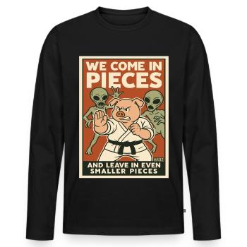 Arts Martiaux Cochon vs Aliens Affiche - T-shirt manches longues Premium bio Homme - noir - Devant - Nico (187cm)