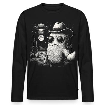 Humour Désert UFO Selfie Chicken Nugget - T-shirt manches longues Premium bio Homme - noir - Devant - Nico (187cm)