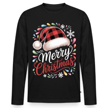 Merry Christmas Shirt with Check Hat - Men's Premium Organic Long Sleeve Shirt - black - Front - Nico (187cm)