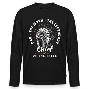 Conception de la coiffe du père chef de la tribu - T-shirt manches longues Premium bio Homme - noir - Devant - Nico (187cm)