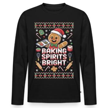 Funny Ugly Christmas Baking T-Shirt - Men's Premium Organic Long Sleeve Shirt - black - Front - Nico (187cm)
