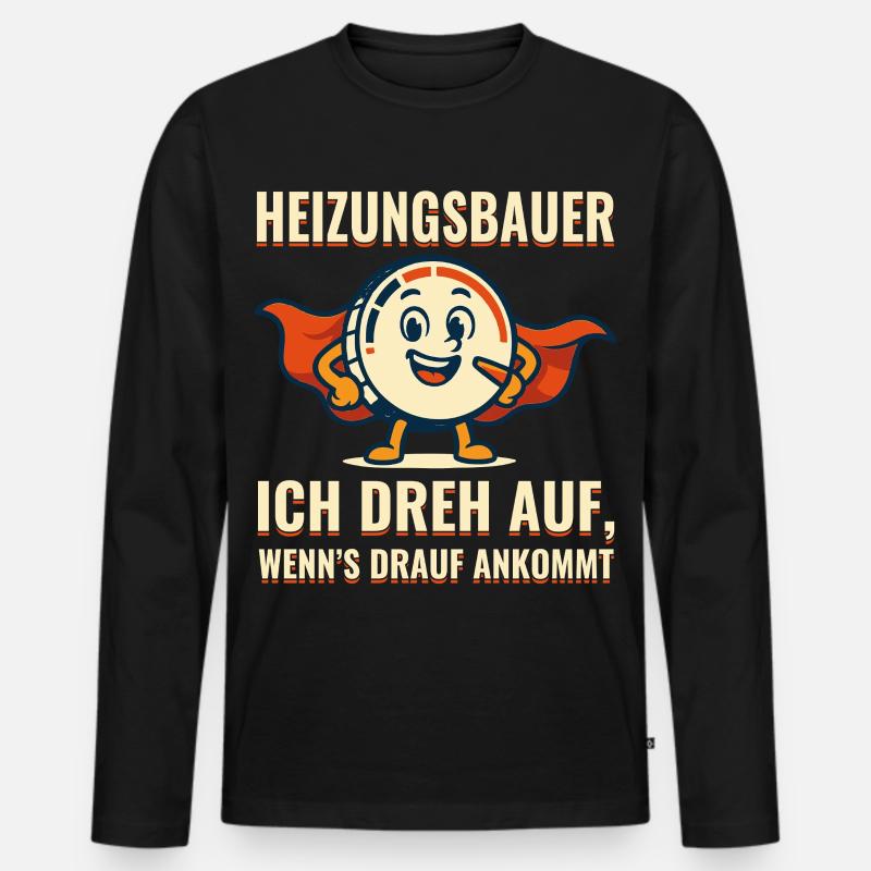 Heizungsbauer Superheld Motiv - Männer Premium Bio Langarmshirt - Schwarz