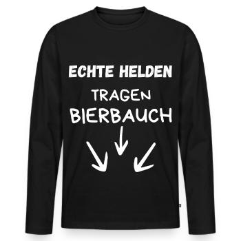 Beer Belly Shirt – Real Heroes Wear Beer Belly - Men's Premium Organic Long Sleeve Shirt - black - Front - Nico (187cm)
