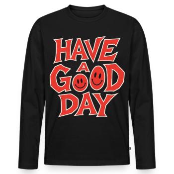 Uplifting Smile Motivational Print - Men's Premium Organic Long Sleeve Shirt - black - Front - Nico (187cm)