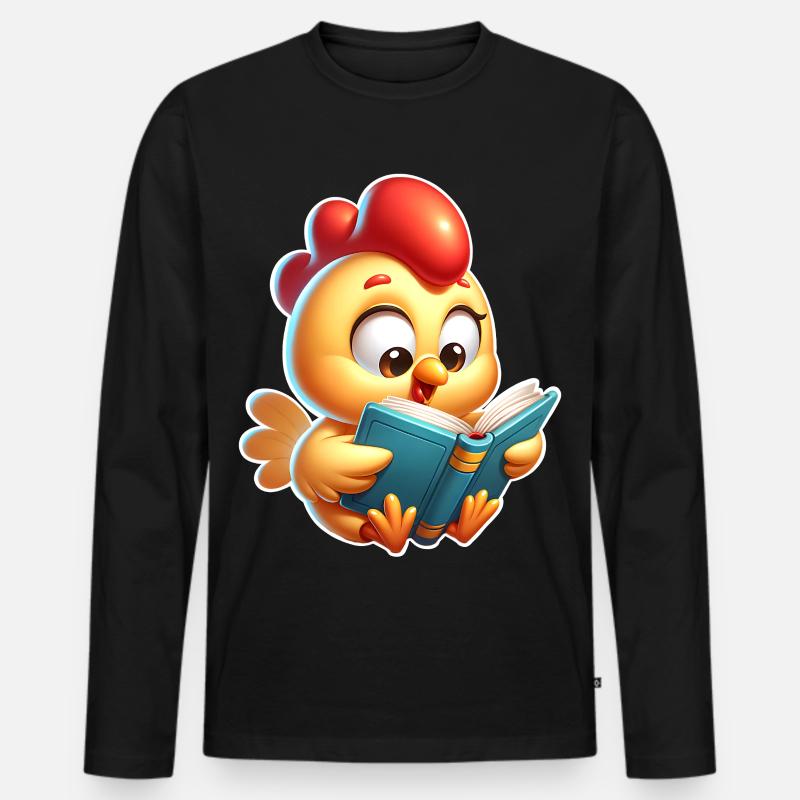 Huhn Lesen - Männer Premium Bio Langarmshirt - Schwarz