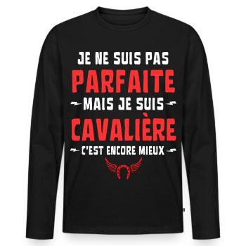 JE NE SUIS PAS PARFAITE MAIS CAVALIERE - T-shirt manches longues Premium bio Homme - noir - Devant - Nico (187cm)