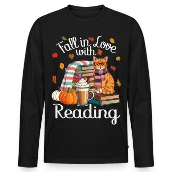Livres de chat d’automne Latte à la citrouille et aux épices - T-shirt manches longues Premium bio Homme - noir - Devant - Nico (187cm)