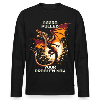 Aggro gezogen – dein Problem | Drache Pixel Art - Männer Premium Bio Langarmshirt - Schwarz - Vorne - Nico (187cm)
