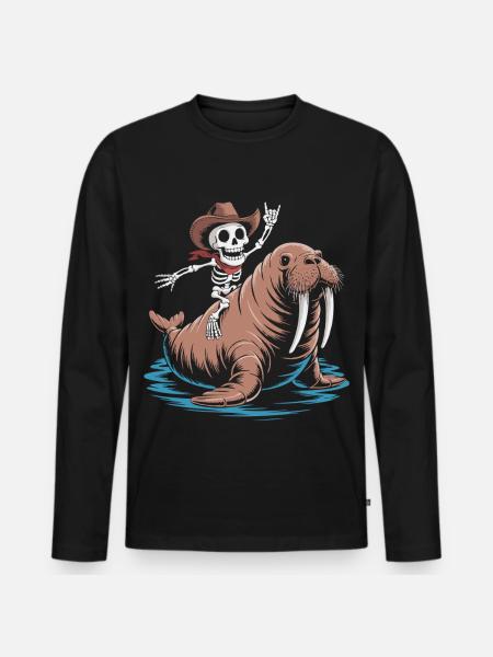 Skeleton cowboy on walrus - Men's Premium Organic Long Sleeve Shirt - black