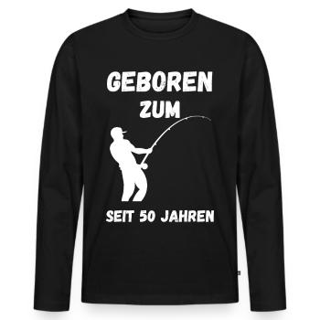 Né pour pêcher depuis 50 ans – T-shirt Pêcheur - T-shirt manches longues Premium bio Homme - noir - Devant - Nico (187cm)