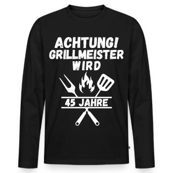 Attention Grill Master Turns 45 – Funny BBQ T-Shir - Men's Premium Organic Long Sleeve Shirt - black - Front - Nico (187cm)