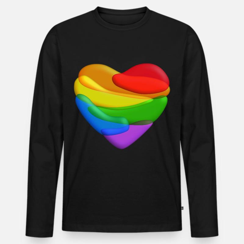 Regenbogen Herz - Männer Premium Bio Langarmshirt - Schwarz