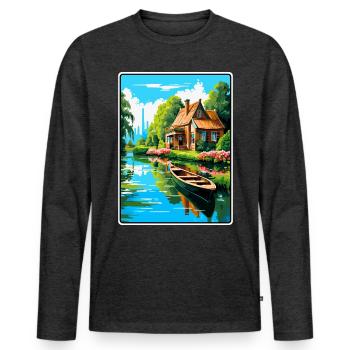 Giethoorn Riverside Cottage en été fleuri - T-shirt manches longues Premium bio Homme - anthracite chiné - Devant - Nico (187cm)