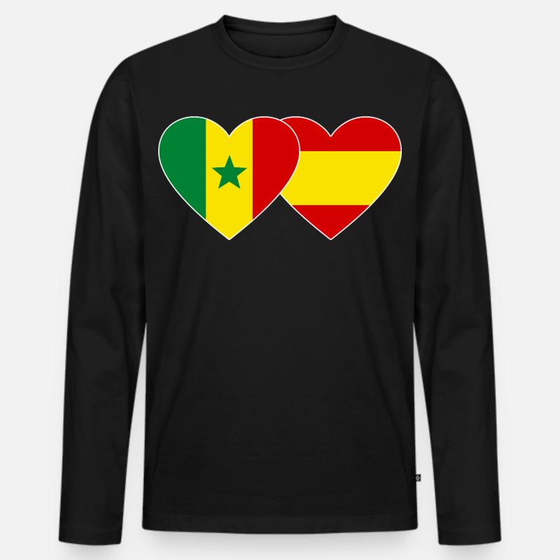 Spanien Senegal Flagge Herz - Männer Premium Bio Langarmshirt - Schwarz