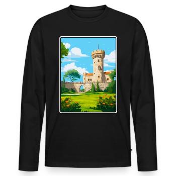 Chaves Portugal Château Tour Sous Le Ciel Bleu Affiche - T-shirt manches longues Premium bio Homme - noir - Devant - Nico (187cm)