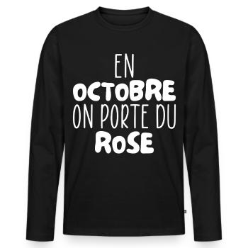 En Octobre On Porte Du Rose - 2025 Cancer Du Sein - T-shirt manches longues Premium bio Homme - noir - Devant - Nico (187cm)