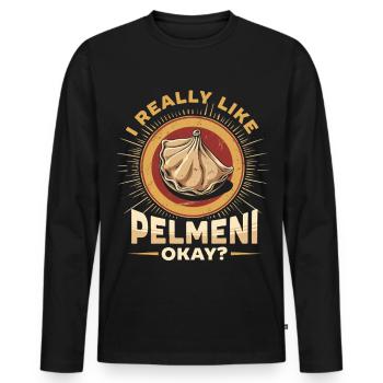 Pelmenis : J’aime vraiment Pelmeni, d’accord ? - T-shirt manches longues Premium bio Homme - noir - Devant - Nico (187cm)
