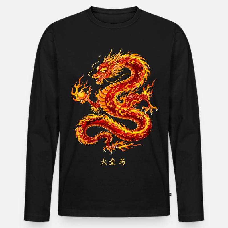 Mächtiger Chinesischer Feuerdrache - Männer Premium Bio Langarmshirt - Schwarz