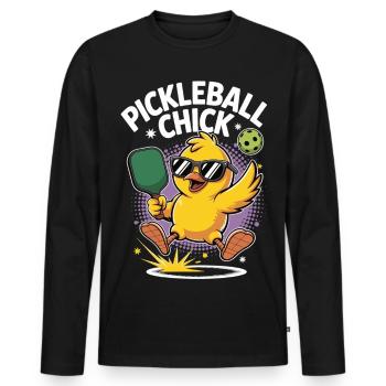 Chemise de pickleball avec poussin et raquette - T-shirt manches longues Premium bio Homme - noir - Devant - Nico (187cm)