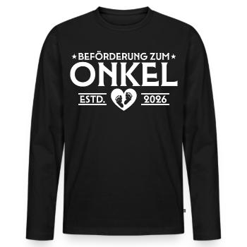 Annonce de grossesse 2026 Oncle enceinte - T-shirt manches longues Premium bio Homme - noir - Devant - Nico (187cm)