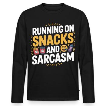 Laufen, Snacks und Sarkasmus - Männer Premium Bio Langarmshirt - Schwarz - Vorne - Nico (187cm)