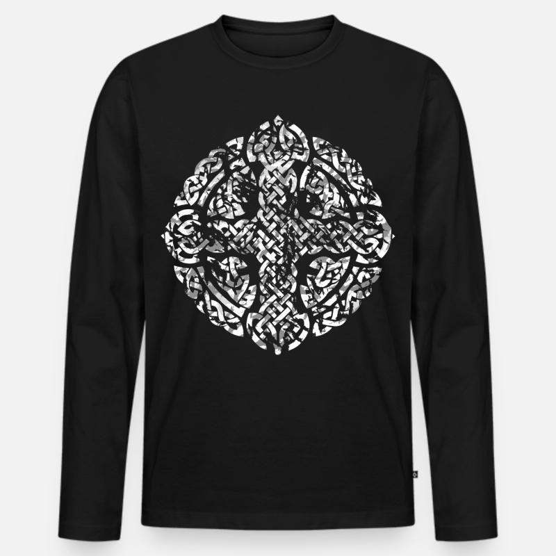 Keltisches Kreuz - Männer Premium Bio Langarmshirt - Schwarz