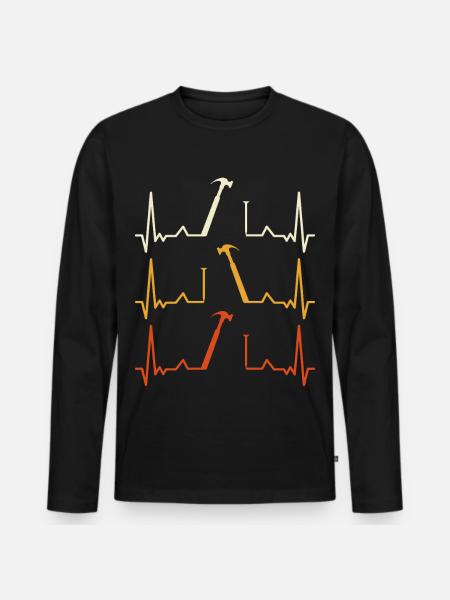 Heartbeat Hammer Pattern - Men's Premium Organic Long Sleeve Shirt - black