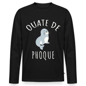Ouate de Phoque Humour Français Jeu de Mots Rigolo - T-shirt manches longues Premium bio Homme - noir - Devant - Nico (187cm)