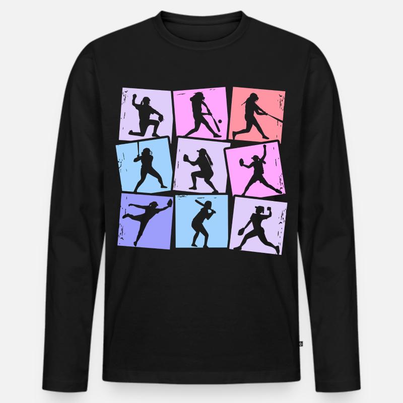 Baseballspielerin Baseball Damen Kinder Mädchen - Männer Premium Bio Langarmshirt - Schwarz