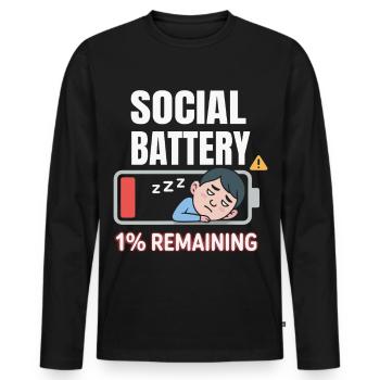 Social Battery 1% Rest - Men's Premium Organic Long Sleeve Shirt - black - Front - Nico (187cm)