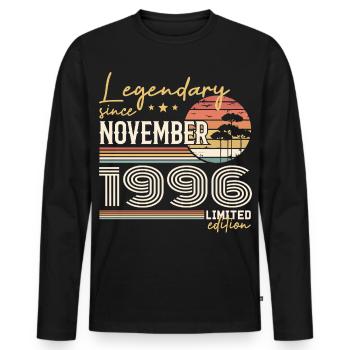 Millésime Novembre 1996 Rétro Novembre 1996  - T-shirt manches longues Premium bio Homme - noir - Devant - Nico (187cm)