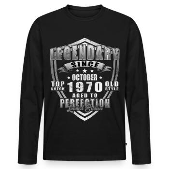 Octobre 1970 Vinatge Rétro Cadeau d’Anniversaire - T-shirt manches longues Premium bio Homme - noir - Devant - Nico (187cm)