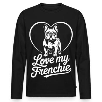 Love My Frenchie Heart Bulldog - T-shirt manches longues Premium bio Homme - noir - Devant - Nico (187cm)