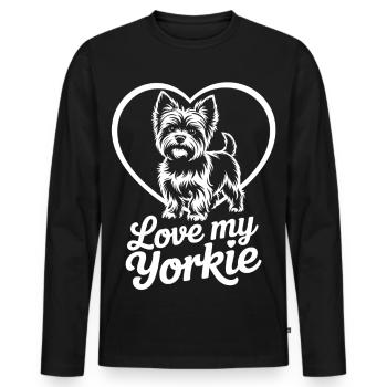 Yorkie Heart Motif - Men's Premium Organic Long Sleeve Shirt - black - Front - Nico (187cm)