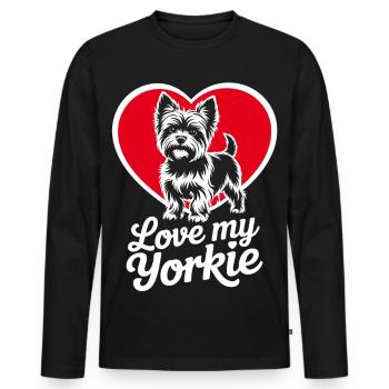 Yorkie Love Heart Design - T-shirt manches longues Premium bio Homme - noir - Devant - Nico (187cm)