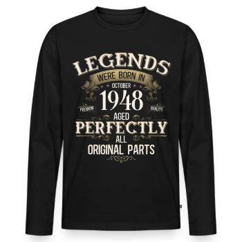 77th Birthday Legend October Vintage 1948 - Men's Premium Organic Long Sleeve Shirt - black - Front - Nico (187cm)