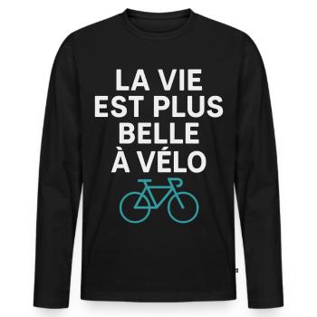 Life Is More Beautiful On Bike Cycling Humor - Men's Premium Organic Long Sleeve Shirt - black - Front - Nico (187cm)