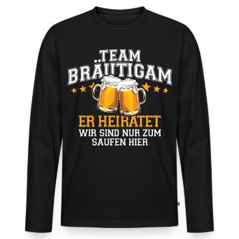 Bachelor Party Team Groom He's Getting Married - Drinking Beer - Men's Premium Organic Long Sleeve Shirt - black - Front - Nico (187cm)