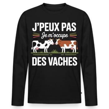 J’peux pas je m’occupe des vaches humour campagne - T-shirt manches longues Premium bio Homme - noir - Devant - Nico (187cm)