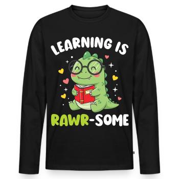 Dinosaur Kindergarten Elementary Kids - Men's Premium Organic Long Sleeve Shirt - black - Front - Nico (187cm)