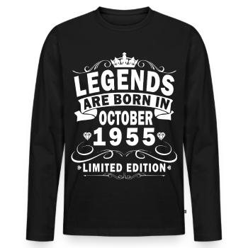 70ème Anniversaire Légende Octobre Millésime 1955 - T-shirt manches longues Premium bio Homme - noir - Devant - Nico (187cm)
