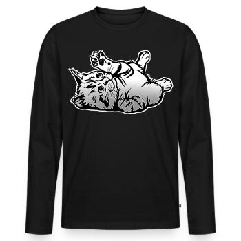 Verspielte Katze  - Männer Premium Bio Langarmshirt - Schwarz - Vorne - Nico (187cm)
