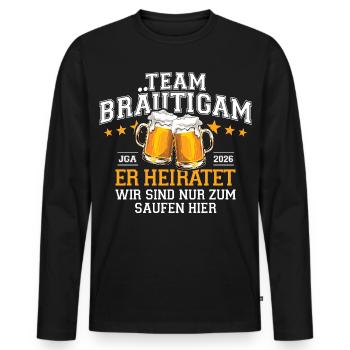 Bachelor Party 2026 Team Groom He Marries - Drinking Beer - Men's Premium Organic Long Sleeve Shirt - black - Front - Nico (187cm)